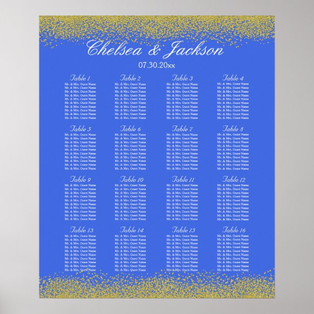 Affiche Royal Blue and Gold - 16 Seating Chart (Devant)