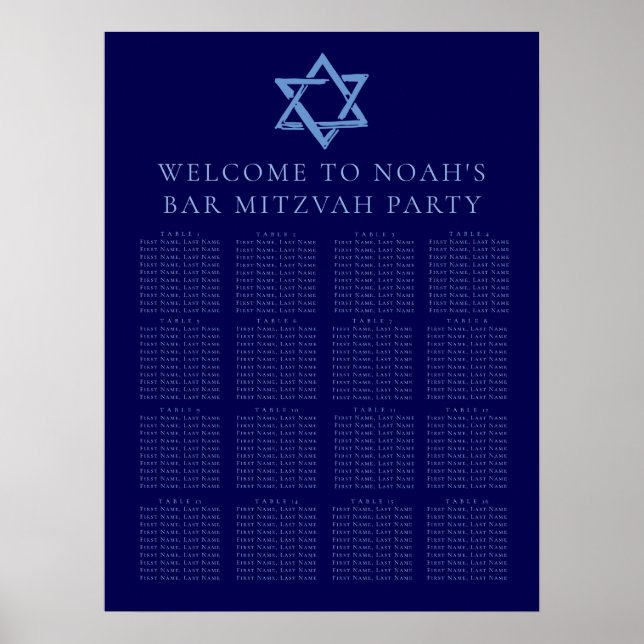 Affiche Royal Blue Bar Mitzvah Star of David Seating Chart (Devant)