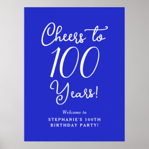 Affiche Royal Blue Cheers à 100 ans Anniversaire Bienvenue