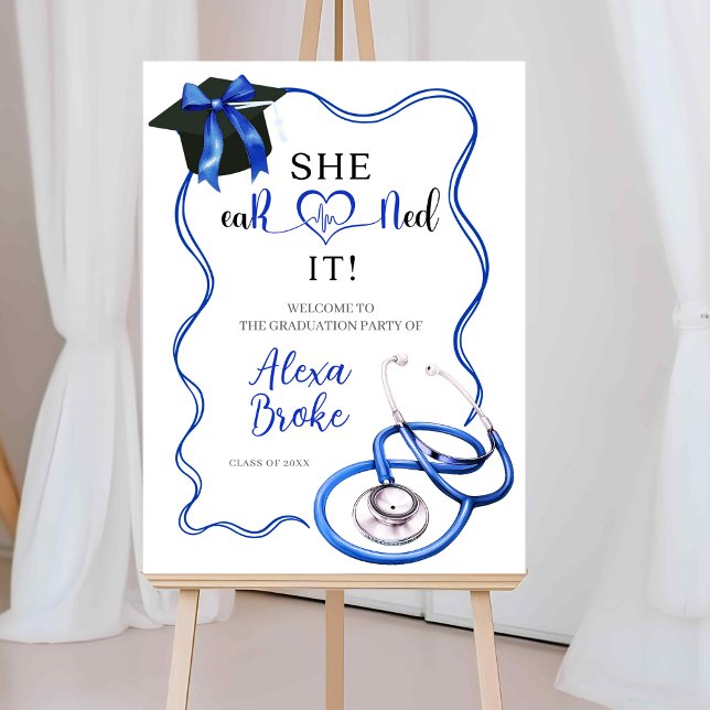Affiche Royal Blue Coquette Nurse Graduation Welcome Sign (Créateur téléchargé)