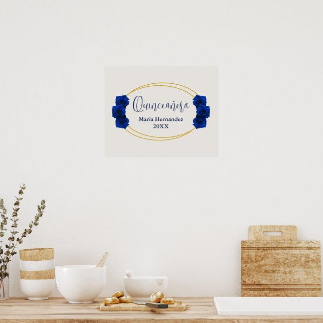 Affiche Royal Blue et Gold Geometry Quinceañera (Cuisine)