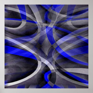 Affiche Royal Blue et Gris Groovy des années 80 à ligne ar