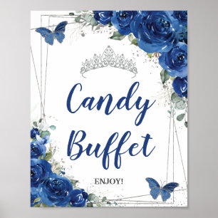 Affiche Royal Blue Floral Roses Quinceañera Candy Buffet