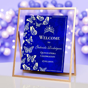 Affiche Royal Blue Gold 15e anniversaire Quinceañera Bienv