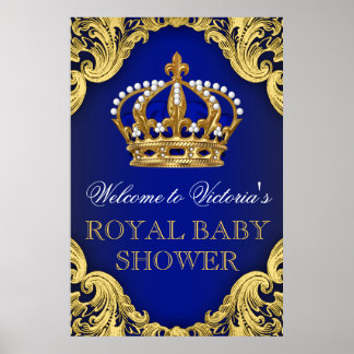 Affiche Royal Blue Gold Prince Baby Shower Sign