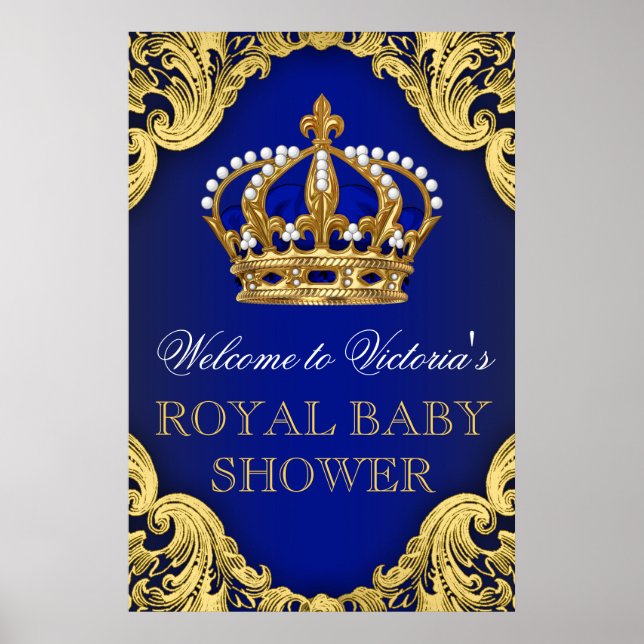 Affiche Royal Blue Gold Prince Baby Shower Sign (Devant)