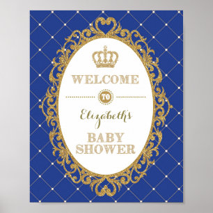Affiche Royal Blue & Gold Prince Baby Shower Welcome Sign