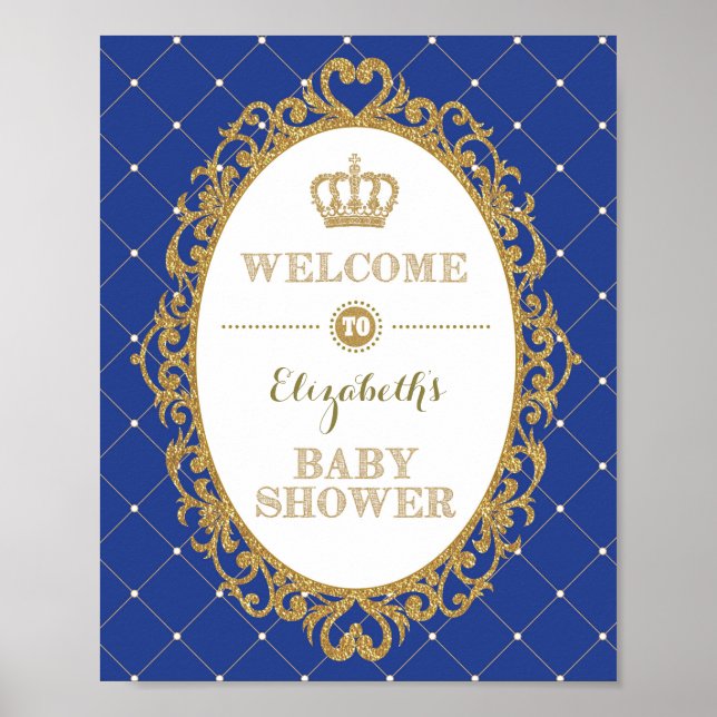 Affiche Royal Blue & Gold Prince Baby Shower Welcome Sign (Devant)