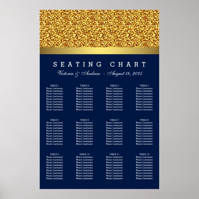 Affiche Royal Blue Gold Wedding Seating Chart (Devant)