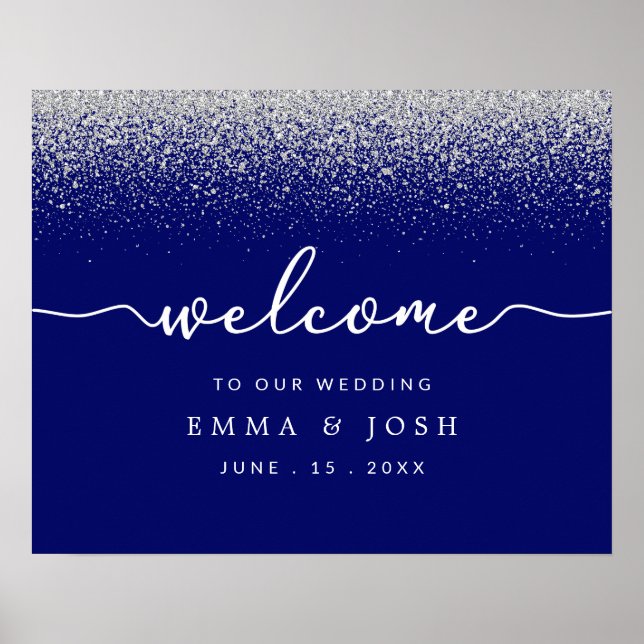 Affiche Royal Blue moderne avec Mariage Parties scintillan (Devant)