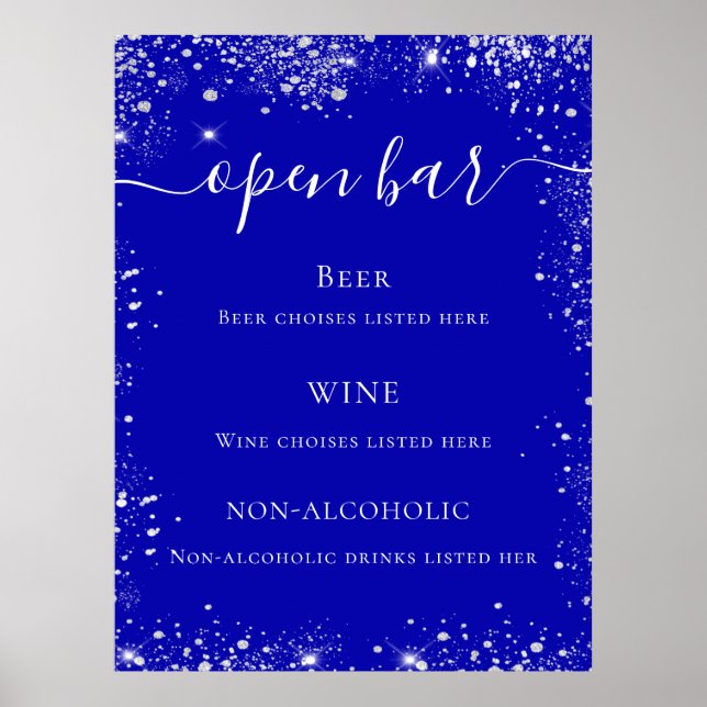 Affiche Royal blue parties scintillant mariage menu (Devant)