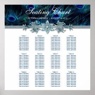 Affiche Royal Blue Peacock Wedding Seating Chart
