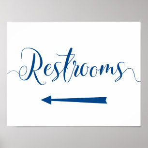 Affiche Royal Blue Restrooms Sign - Left Arrow Directions