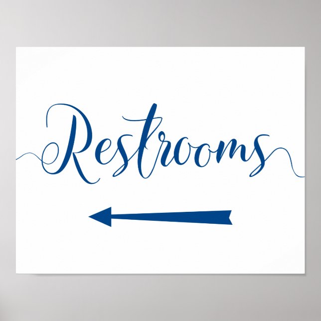 Affiche Royal Blue Restrooms Sign - Left Arrow Directions (Devant)