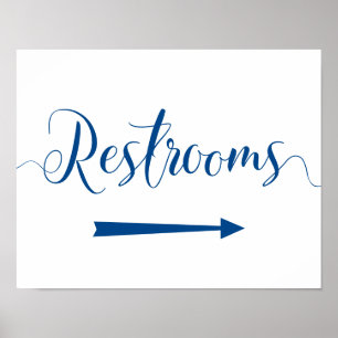 Affiche Royal Blue Restrooms Sign - Right Arrow Directions