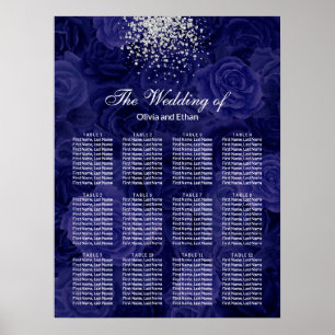 Affiche Royal Blue Roses and a Splash of Silver Glitter