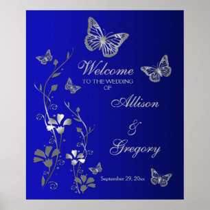 Affiche Royal Blue, Silver Grey Mariage Bienvenue