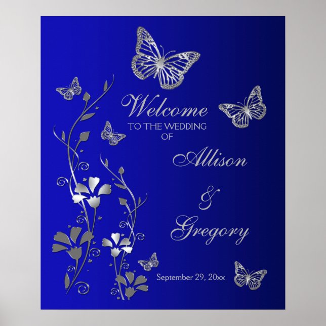 Affiche Royal Blue, Silver Grey Mariage Bienvenue (Devant)