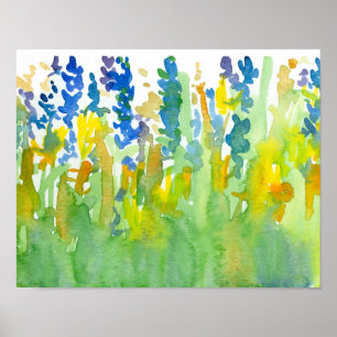 Affiche Royal Blue Sunshine Jaune Aquarelle Fleurs