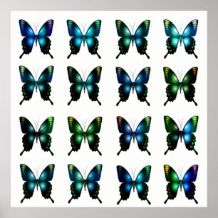 Affiche Royal Blue Turquoise Élégant Papillons Whimsical