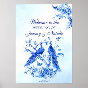 Affiche Royal blue victorian peacock watercolor wedding