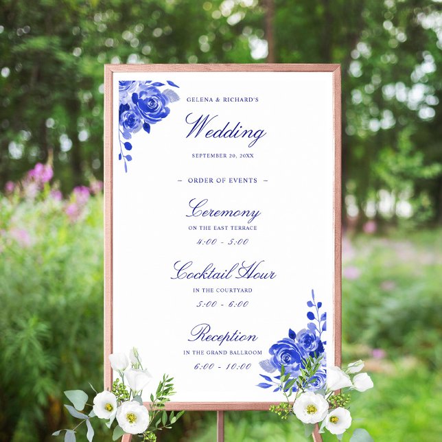 Affiche Royal Blue & White Watercolor Floral Welcome Sign (Créateur téléchargé)