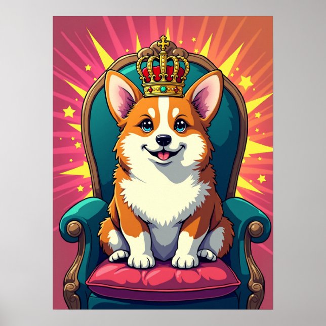 Affiche Royal Corgi avec Couronne - Drôle Pop Art (Devant)