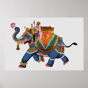 Affiche Royal Elephant's Journey : Indian Folkloric Design