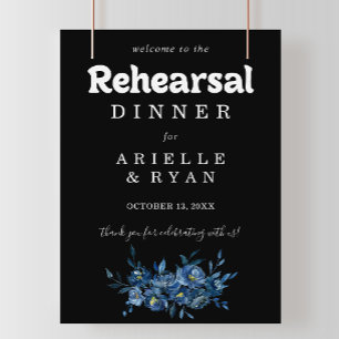 Affiche Royal Navy Bleu Floral Réception de Mariage Bienve
