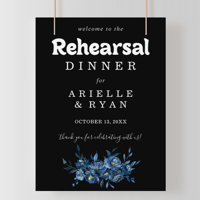 Affiche Royal Navy Bleu Floral Réception de Mariage Bienve (Créateur téléchargé)