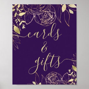 Affiche Royal Purple & Gold Modern Floral Cartes & Cadeaux