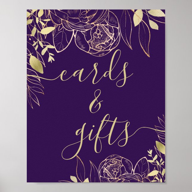 Affiche Royal Purple & Gold Modern Floral Cartes & Cadeaux (Devant)