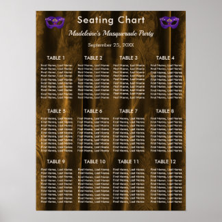 Affiche Royal Purple Masquerade Or Mascarade Gold Damask 1