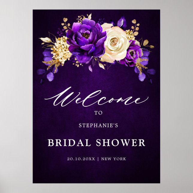 Affiche  Royal Purple Violet Gold Bridal Shower Welcome Po (Devant)