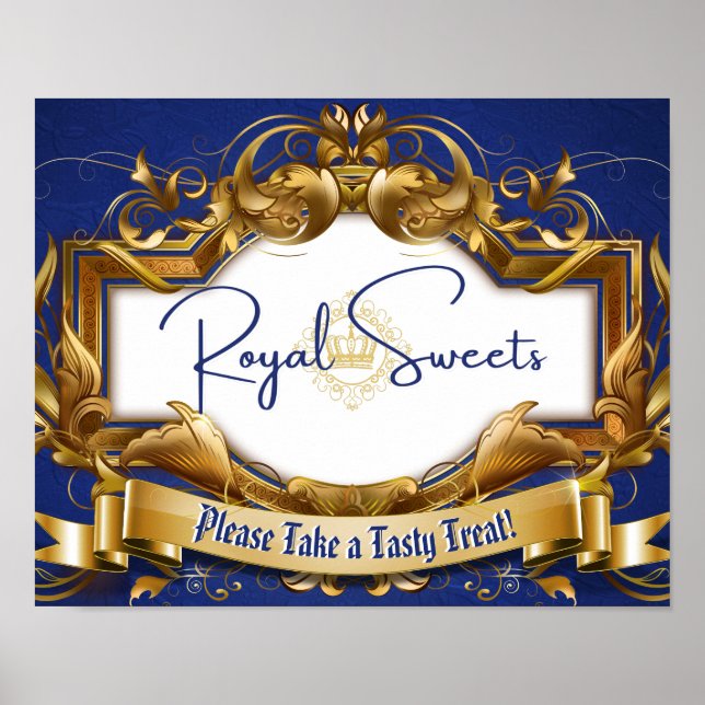 Affiche Royal Sweets Blue & Gold Panneau de buffet de bonb (Devant)
