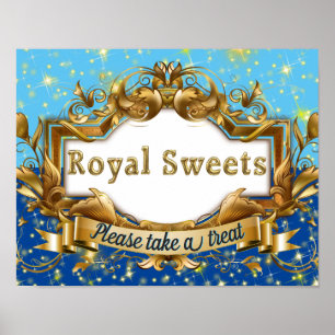 Affiche Royal Sweets Blue & Gold Parties scintillant Elega
