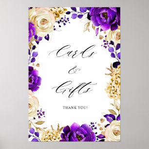 Affiche Royal violet violet or Floral Cartes & Cadeaux