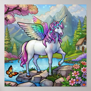 Affiche Royaume de conte de fées licorne arc-en-ciel magiq