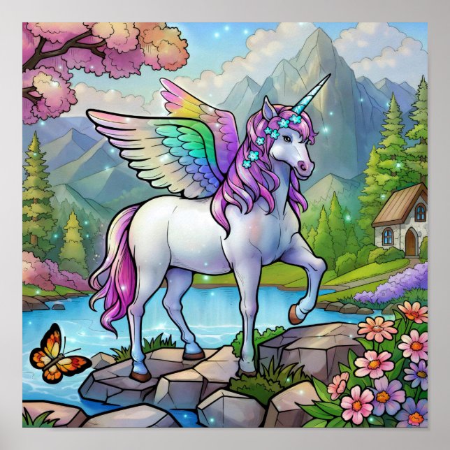 Affiche Royaume de conte de fées licorne arc-en-ciel magiq (Devant)