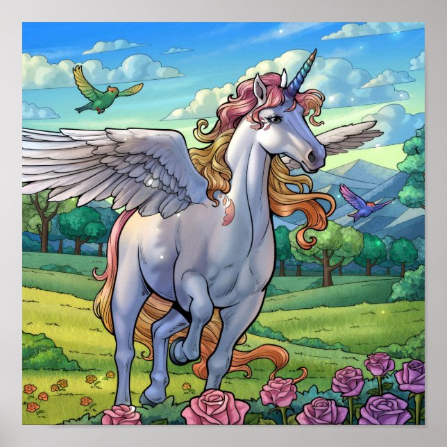 Affiche Royaume de conte de fées licorne arc-en-ciel magiq (Devant)