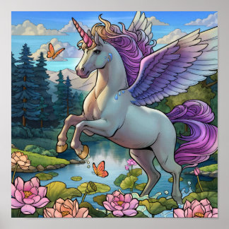 Affiche Royaume de conte de fées licorne Pégase magique