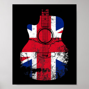 Affiche Royaume-Uni Drapeau Vintage Guitare musique guitar
