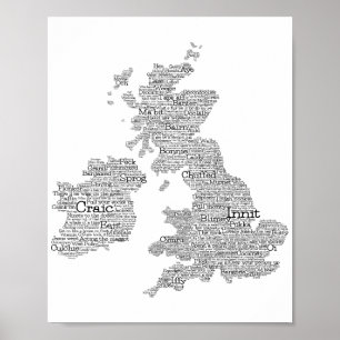 Affiche Royaume-Uni / Grande-Bretagne Slang Word Art Map 