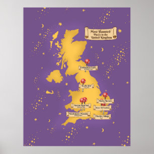 Affiche Royaume-Uni La Carte Des Lieux Les Plus Hantés.