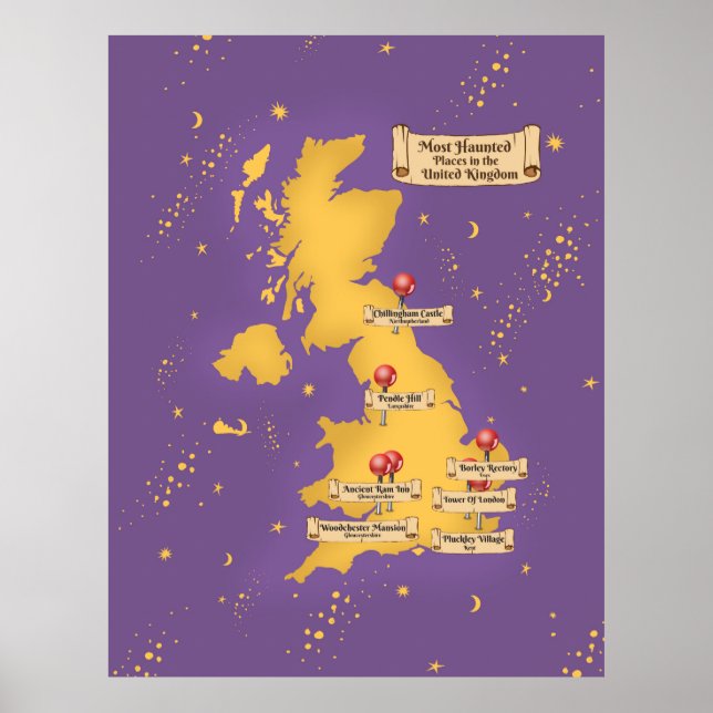 Affiche Royaume-Uni La Carte Des Lieux Les Plus Hantés. (Devant)