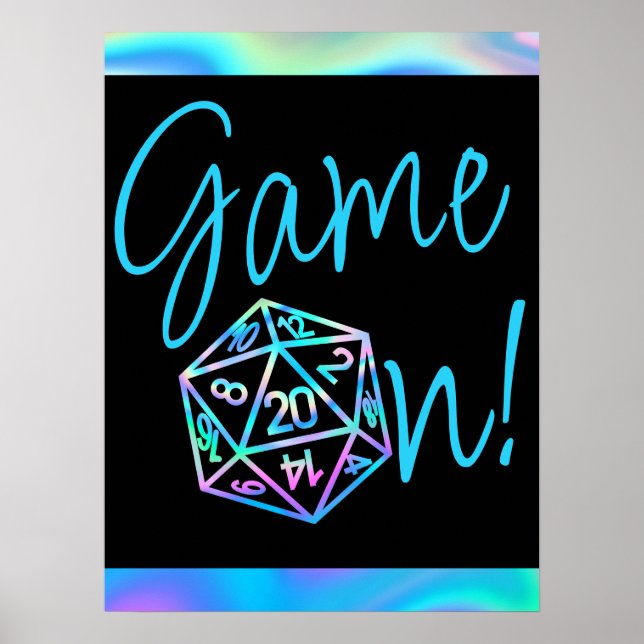 Affiche RPG Game On | Holo Retro PnP Tabletop Gamer Dice (Devant)