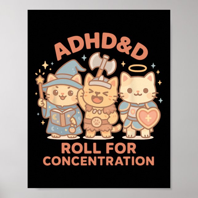 Affiche Rpg Gamer Adhdandd Roll For Concentration Geek Cat (Devant)