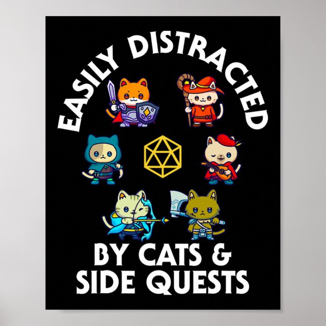 Affiche Rpg Gamer Cats Side Quest Funny Nerd Adhd Cat Men  (Devant)