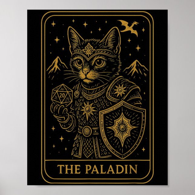 Affiche Rpg Gamer Paladin D20 Dice Nerdy Geek Chat Hommes  (Devant)