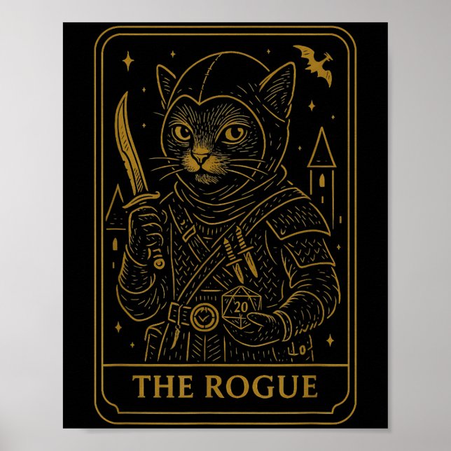 Affiche Rpg Gamer Rogue D20 Dice Nerdy Geek Chat Hommes Fe (Devant)